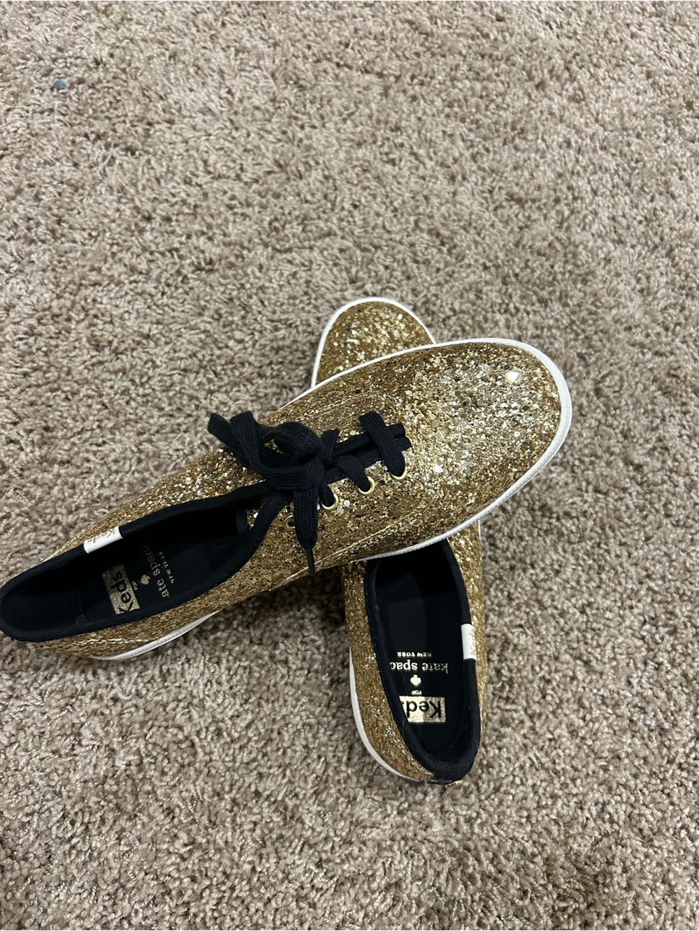 Keds Glitter Lace-Up Sneakers in Gold and Black
